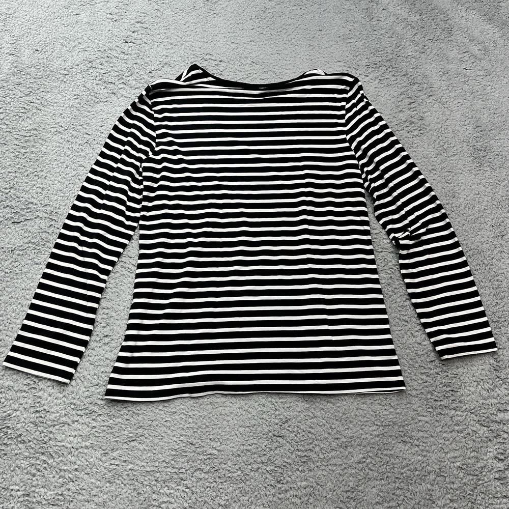 Chicos Ultimate Tee Shirt Womens M/8 Chicos‎ Sz 1 Black White Striped Nautical - Picture 2 of 5
